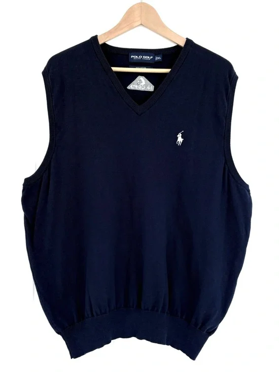 Polo Golf Ralph Lauren Sweater Vest Mens XL Blue Knit 100% Cotton V Neck Preppy - Picture 8 of 12